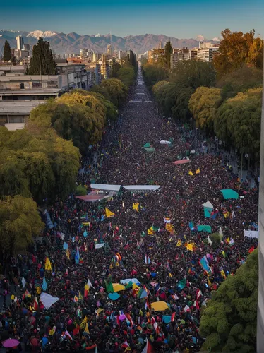 Color documentary photograph by Javier Vergara of Chilian protestors in Santiago, Chile, on November 11th, 2020,chile and frijoles festival,mexico city,el dia de los muertos,crowd of people,santiago,c