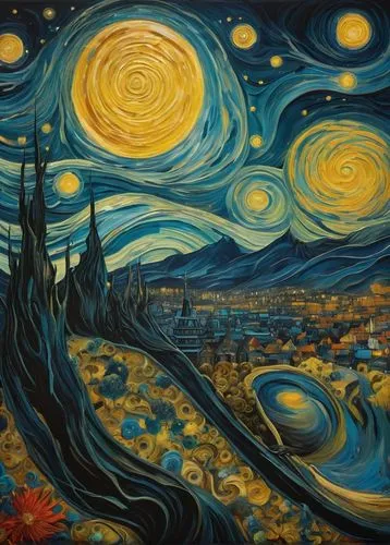 starry night,gogh,space art,vincent van gough,dream art,the night sky,starry sky,starscape,astronomy,night sky,oil painting on canvas,astronomical,fantasy art,the universe,art painting,art background,solar system,astronomico,seni,jupiter moon,Photography,Artistic Photography,Artistic Photography 05