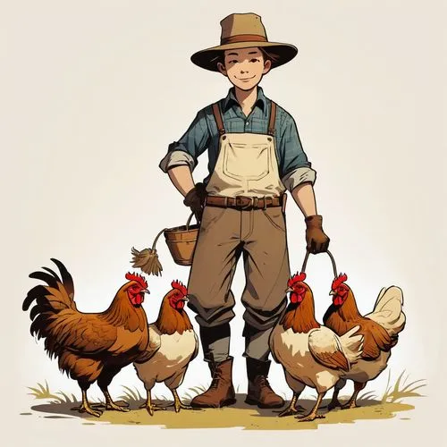 farmer,farm pack,gamekeeper,chicken 65,chickens,poultry,chicken yard,farm girl,domestic chicken,the chicken,fowl,farmer in the woods,farmworker,rooster,chicken,chicken farm,chicken and eggs,farming,hen,countrygirl,Illustration,Children,Children 04