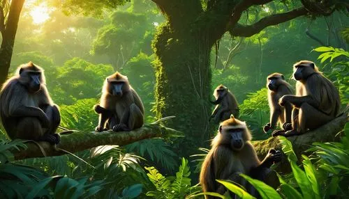 troop of baboons, group of primates, tribe of monkeys, family of mammals, herd of wild animals, squad of furry creatures, gathering of tropical species, cluster of agile beasts, assembly of intelligen