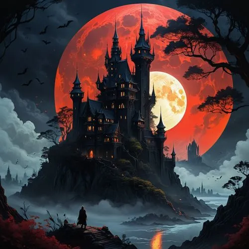 halloween background,castlevania,halloween wallpaper,witch's house,fantasy picture,ravenloft,Illustration,Realistic Fantasy,Realistic Fantasy 05