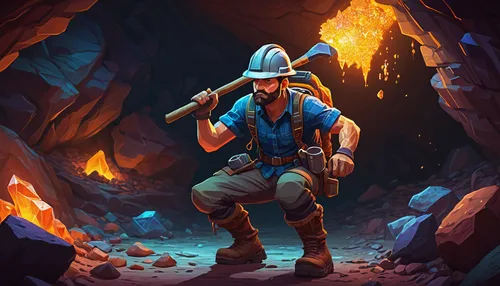 miner,blacksmith,mountain guide,caving,game illustration,fire master,adventurer,blue-collar worker,crypto mining,mining,dane axe,fire background,cave tour,woodsman,fire artist,builder,cave man,torchlight,tradesman,engineer,Conceptual Art,Daily,Daily 25