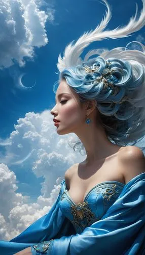 blue enchantress,fantasy picture,fantasy art,fantasy woman,blue moon rose,blue rose,fantasy portrait,amphitrite,fairest,the snow queen,the wind from the sea,windblown,dreamscapes,windswept,undine,dreamtime,sirene,fairy queen,mystical portrait of a girl,blueness,Conceptual Art,Fantasy,Fantasy 11