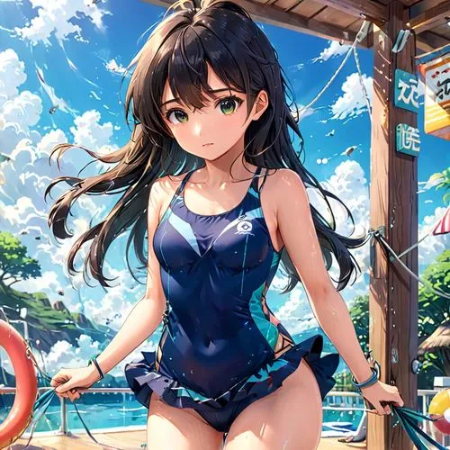 kiana,summer background,beach background,mai,summer swimsuit,uzuki,Anime,Anime,Realistic