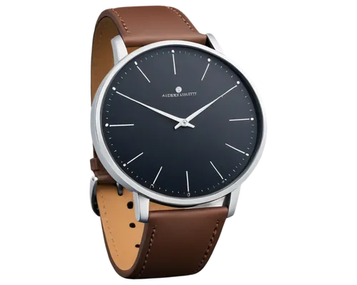 Minimalist watch face, leather strap, silver buckle, modern design, sleek lines, 3D texture, metallic shine, subtle reflection, morning light, shallow depth of field, 4K resolution, ultra-high definit