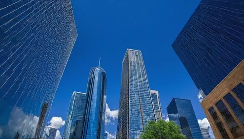 Dallas cityscape, modern skyscrapers, glassy reflections, steel beams, urban landscape, guided tour group, sunny afternoon, dramatic clouds, Reunion Tower, Renaissance Revival style, ornate details, h