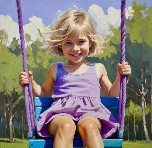 wooden swing,hanging swing,trampolining--equipment and supplies,oil painting on canvas,child in park,oil painting,little girl in wind,swing set,photo painting,empty swing,garden swing,golden swing,child portrait,swinging,child's frame,swing,art painting,girl in a long,outdoor play equipment,slide canvas