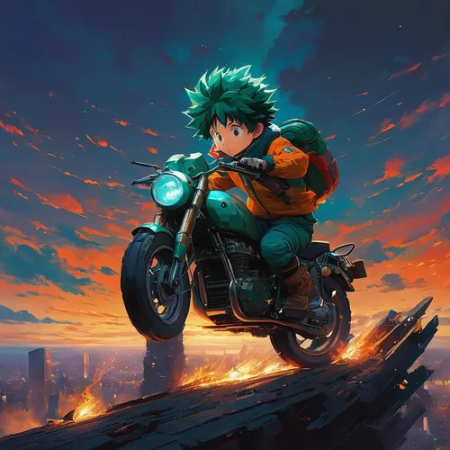 my hero academia,motorbike,motorcycle,petrol-bowser,bike,motorcyclist,motorcycles,enduro,killua,biker,heavy motorcycle,chariot,bolt-004,rider,fuel-bowser,motor-bike,bike kids,motorcycle racer,would a background,ride,Conceptual Art,Sci-Fi,Sci-Fi 22