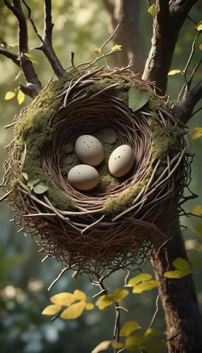 Avian architect, bird's-eye view, intricate nest structure, twig gathering, pecking, weaving, mud application, delicate branch balancing, feathered designer, engineering marvel, natural materials, ear