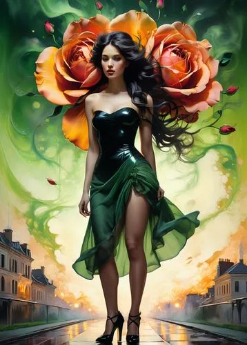 persephone,viveros,rosa 'the fairy,way of the roses,bacchante,fantasy art,Art,Classical Oil Painting,Classical Oil Painting 15