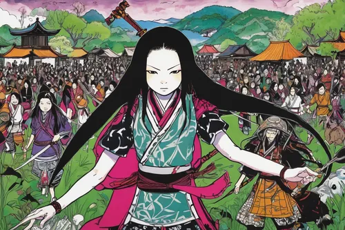 Capture Nezuko's bravery as she protects innocent villagers from danger.,festival,komatsuna,dera,tsukemono,goki,honzen-ryōri,kamameshi,aonori,ikizukuri,komezuka,koyasan,höstanemon,jinrikisha,music fes