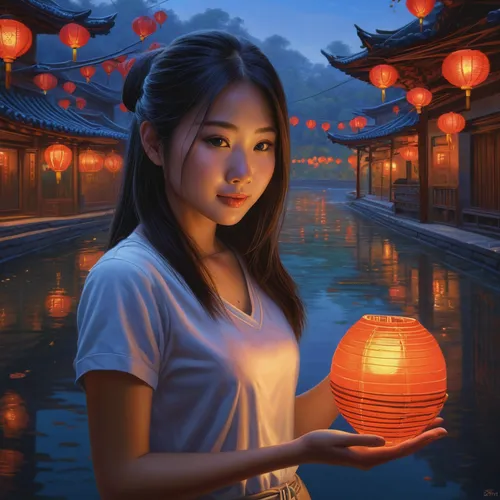 lanterns,mid-autumn festival,chinese lanterns,chinese lantern,chinese art,lantern,illuminated lantern,world digital painting,red lantern,lampion,japanese lantern,fairy lanterns,oriental painting,oriental girl,japanese paper lanterns,digital painting,oriental,mulan,asian woman,hanging lantern,Illustration,Realistic Fantasy,Realistic Fantasy 27