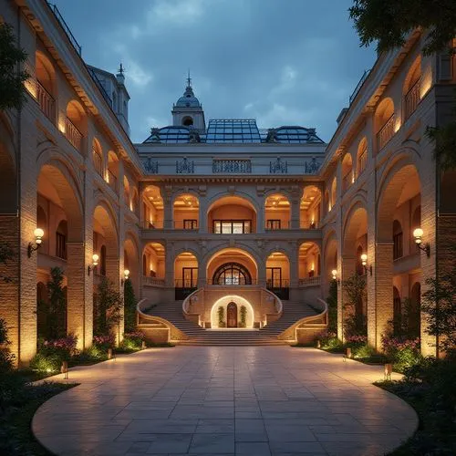 emirates palace hotel,sursock,amanresorts,zabeel,gleneagles hotel,habtoor,luxury hotel,oberoi,courtyard,jumeirah,qasr al watan,philbrook,paradores,rosecliff,courtyards,inside courtyard,crown palace,luxury property,mansion,rohm,Photography,General,Realistic