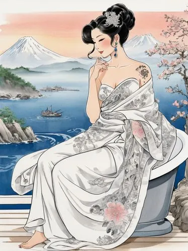 uemura,ukiyoe,sakimoto,oriental princess,cool woodblock images,japanese art,Illustration,Paper based,Paper Based 30