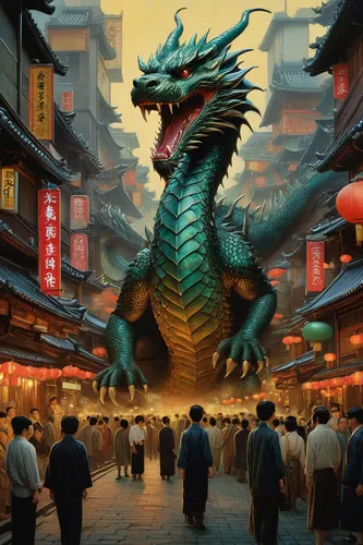 chinese dragon,dragon li,golden dragon,chinatown,dragon of earth,china town,painted dragon,world digital painting,taipei,shanghai,kowloon,dragon,xi'an,hong kong cuisine,china,asakusa,tokyo,shinjuku,godzilla,chinese temple,Illustration,Realistic Fantasy,Realistic Fantasy 08