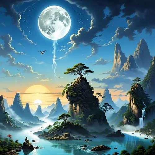 fantasy landscape,cartoon video game background,landscape background,fantasy picture,lunar landscape,an island far away landscape,nature background,fantasy art,moon and star background,mountainous landscape,moonlit night,world digital painting,mushroom landscape,futuristic landscape,mountain landscape,nature landscape,beautiful landscape,high landscape,windows wallpaper,nature wallpaper,Conceptual Art,Sci-Fi,Sci-Fi 19