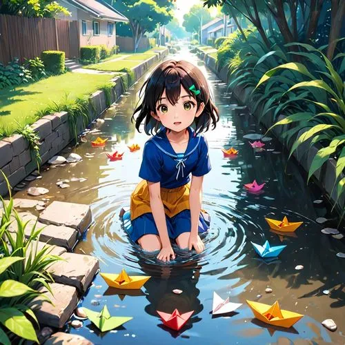 lily water,lily pond,water-the sword lily,water flower,lilly pond,wishing well,waterlily,puddle,haruhi suzumiya sos brigade,flower water,water game,water lotus,pond flower,himuto,lily pads,rain lily,playing outdoors,芦ﾉ湖,in water,water lily,Anime,Anime,Realistic