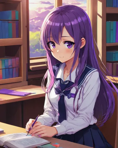 girl studying,reading,purple background,purple wallpaper,tutor,scholar,study room,tutoring,writing-book,bookworm,author,to study,yuri,to write,relaxing reading,book store,read a book,ako,library book,desk,Conceptual Art,Daily,Daily 21