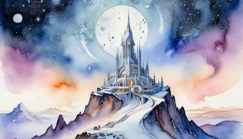 gondolin,thingol,tirith,erebor,silmarillion,citadels,castle of the corvin,alfheim,ice castle,valinor,matterhorn,celeborn,rivendell,fingolfin,icewind,ice planet,ithilien,nargothrond,asgard,seregil,Illustration,Paper based,Paper Based 24