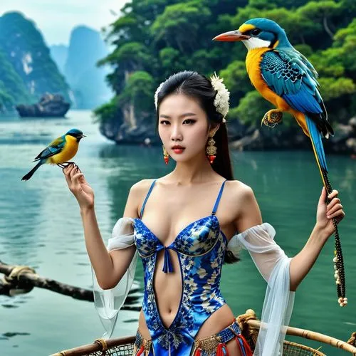 miss vietnam,asian bird,teal blue asia,vietnamese woman,exotic bird,yangmei,ninagawa,vintage asian,birds of the sea,yuanji,oriental princess,oriental painting,xiaofei,bird kingdom,xiaoqing,asian woman,tailandia,huiyong,seabirds,imaginasian