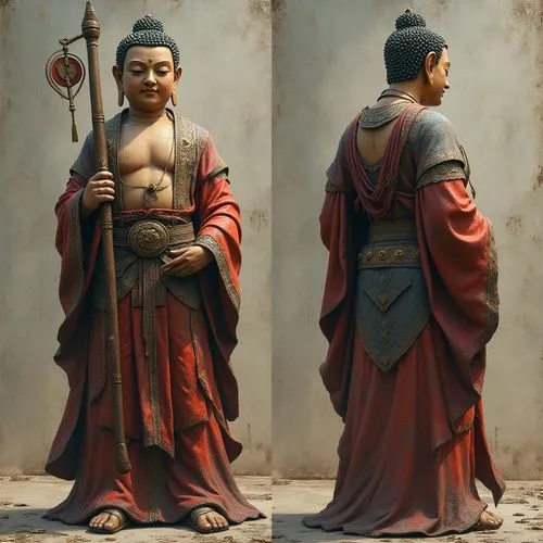  4 picture Collage of buddha military, 16k image, realistic, score 9,a couple of statues in asian garb and helmets,buddha figure,nembutsu,bhikkhuni,bhikkhunis,buddhist monk,bodhisattvas,Photography,Ge