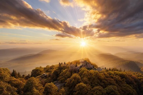 mountain sunrise,saxon switzerland,carpathians,rays of the sun,elbe sandstone mountains,sunrays,god rays,sun rays,mountainous landscape,mountain landscape,atmosphere sunrise sunrise,blue ridge mountains,the spirit of the mountains,golden light,sunburst,yellow mountains,the landscape of the mountains,autumn mountains,easter sunrise,mount scenery,Realistic,Landscapes,None