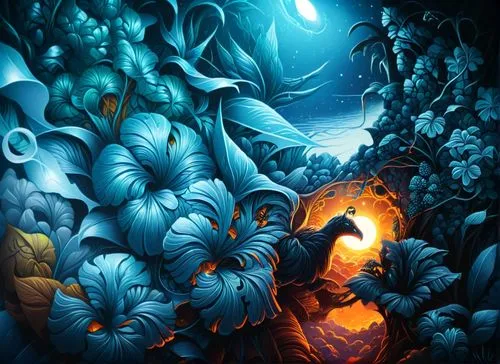 a painting shows some flowers and the moon,ayahuasca,garrison,janmastami,portal,samhain,fantasy picture,Illustration,Realistic Fantasy,Realistic Fantasy 25