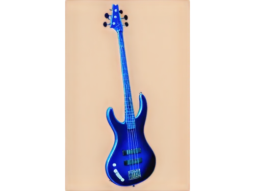 Electric bass guitar, futuristic neon glow, metallic body, shiny surface, rounded edges, solo instrument, dynamic pose, low-angle shot, dramatic spotlight, vibrant purple and blue hues, high-contrast 