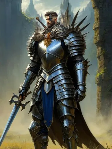 Knight in full plate armor covered in spikes. Spike details all over the armor. Style of Acrylic painting.,knight armor,paladin,armored animal,armored,heavy armour,fantasy warrior,knight,crusader,armo