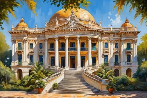 palermo,vittoriano,villa borghese,bahai,sicilian,sapienza,glyptotek,venetian,rashtrapati,capitole,montecarlo,janiculum,monaco,europe palace,marble palace,capitolio,capitol,palladianism,capitalia,palace,Conceptual Art,Oil color,Oil Color 22