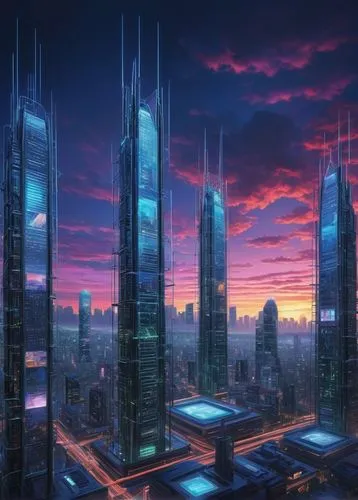 cybercity,coruscant,futuristic landscape,cybertown,sky city,megacorporation,skyscraping,metropolis,megapolis,cyberport,city skyline,dubay,ctbuh,cityscape,skyscrapers,coruscating,futuristic architecture,skycraper,megalopolis,megacorporations,Illustration,Retro,Retro 16