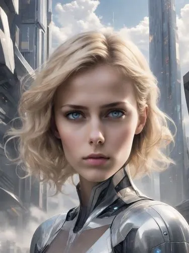 cyborg,sci fiction illustration,katniss,metropolis,head woman,valerian,steel,silver,pixie-bob,digital compositing,cg artwork,nova,sci fi,superhero background,futuristic,dystopian,world digital painting,avenger,chrome steel,kryptarum-the bumble bee,Digital Art,Character Design