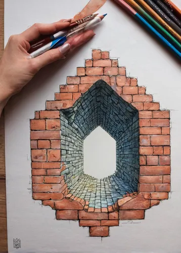 Drawing a 3D Brick Hole by MiltonCor,pencil art,colored pencil background,brick-kiln,color pencil,colored pencils,color pencils,stone drawing,colored pencil,charcoal kiln,coloured pencils,colour penci