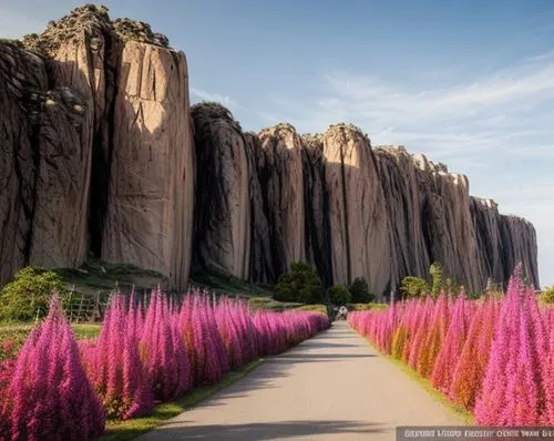 basalt columns,flower wall en,flowerful desert,pink grass,united states national park,tulip fields,purple fountain grass,splendor of flowers,pancake rocks,arid landscape,field of flowers,horsetail,bla