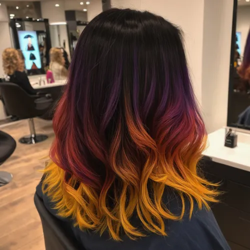 Experience the thrill of trying on different hair colors effortlessly,rainbow waves,multi-color,multi-colored,multi coloured,trend color,multi colored,multi color,rainbow unicorn,rainbow colors,colorf