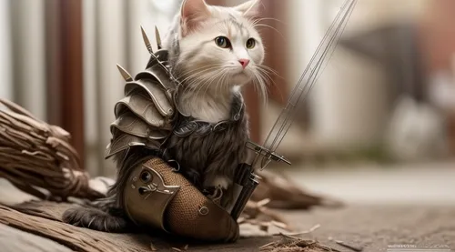 cat warrior,cat sparrow,animals play dress-up,cat-ketch,hobbit,katniss,bows and arrows,archery,to hunt,chasseur,lone warrior,rex cat,norwegian forest cat,swath,skyrim,robin hood,cullen skink,bow and arrows,witcher,armored animal