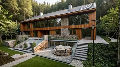 forest house,modern house,house in the forest,landscaped,house in the mountains,cubic house,Photography,General,Natural