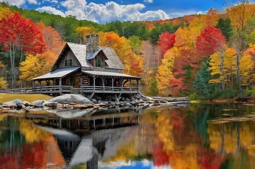 fall landscape,autumn landscape,autumn idyll,house with lake,autumn background,the cabin in the mountains,autumn scenery,fall foliage,autumn camper,colors of autumn,house in mountains,boathouse,autumn colors,cottage,log cabin,autumn mountains,autumn colouring,house in the mountains,summer cottage,house in the forest,Conceptual Art,Graffiti Art,Graffiti Art 08