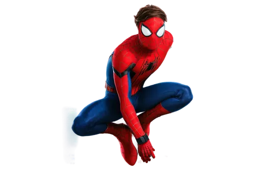 Spider-Man mask, half-face portrait, red and blue costume, detailed eyes, bright smile, messy brown hair, youthful appearance, heroic pose, confident expression, city skyscraper background, low-angle 