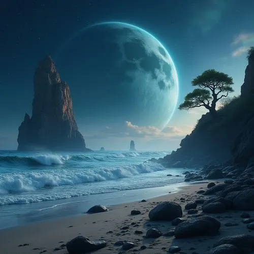 blue moon,lunar landscape,fantasy picture,moonscape,moonlit night,moonscapes,Photography,General,Realistic