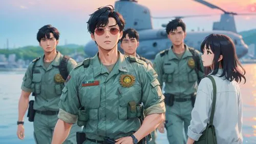 a group of korean special forces, and his love interest ,an image of a group of people that are in uniform,jsdf,anime 3d,animeigo,kaneda,jgsdf,patlabor,Anime,Anime,Realistic