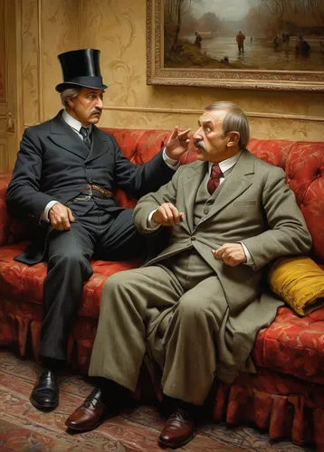 churchill and roosevelt,atatürk,wright brothers,enrico caruso,sherlock holmes,men sitting,napoleon iii style,c m coolidge,albert einstein and niels bohr,downton abbey,godfather,jrr tolkien,exchange of ideas,saurer-hess,conversation,holmes,al capone,twenties of the twentieth century,gentlemanly,the victorian era,Art,Classical Oil Painting,Classical Oil Painting 18