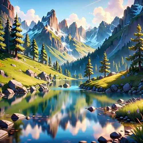 landscape background,mountain scene,mountain landscape,mountainous landscape,alpine lake,cartoon video game background,salt meadow landscape,river landscape,nature landscape,mountain lake,world digital painting,mountains,beautiful landscape,mountain valley,mountain spring,autumn mountains,mountainlake,fantasy landscape,mountain meadow,full hd wallpaper,Anime,Anime,Cartoon