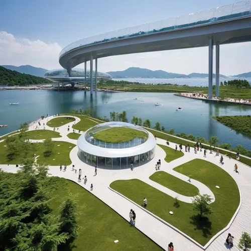 futuristic art museum,72 turns on nujiang river,han river,futuristic architecture,qlizabeth olympic park,daecheong lake,moveable bridge,heart of love river in kaohsiung,danyang eight scenic,artificial island,hongdan center,guizhou,autostadt wolfsburg,dalian,solar cell base,cable-stayed bridge,wastewater treatment,smart city,incheon,chinese architecture,Photography,General,Realistic