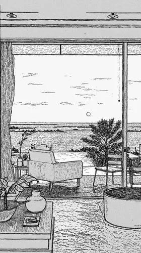 sketchup,beach house,oceanfront,penthouses,verandah,sunroom,terrazza,amanresorts,habitaciones,seaside view,roof terrace,verandahs,sundeck,beachfront,terrasse,holiday home,verandas,beachhouse,oceanview,line drawing,Design Sketch,Design Sketch,Black and white Comic