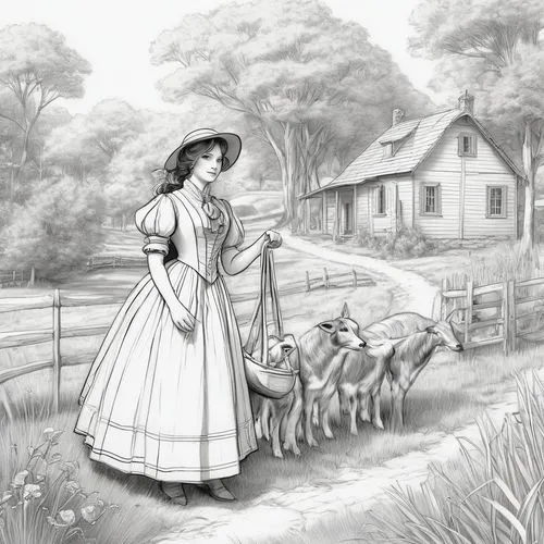 homesteaders,homesteader,countrywomen,sharecropping,mennonites,shepherdess,Illustration,Black and White,Black and White 08