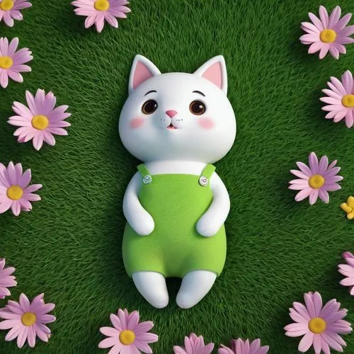 flower cat,blossom kitten,garden marshmallow,sylbert,doll cat,flower background,flower animal,wood daisy background,spring background,korin,kihon,cartoon cat,irabu,cartoon flower,cute cartoon character,flowerdew,clover blossom,white cat,springtime background,fuwa,Unique,3D,3D Character