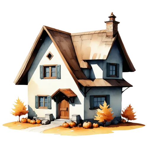 houses clipart,autumn decoration,seasonal autumn decoration,small house,little house,miniature house,Illustration,Paper based,Paper Based 17