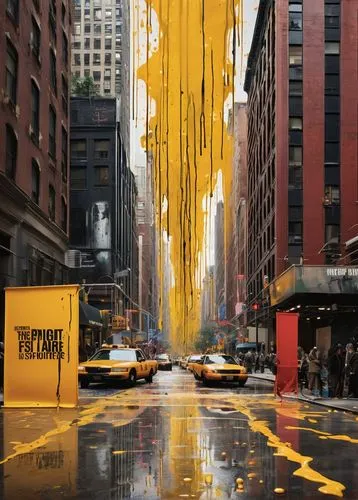 golden rain,world digital painting,nytr,new york streets,yellow taxi,yellow wall,yellow light,photomanipulation,new york taxi,ny,yellow,photorealism,yellow orange,splash photography,quipu,manhattan,taxi cab,photo manipulation,nyc,opaque,Conceptual Art,Graffiti Art,Graffiti Art 08