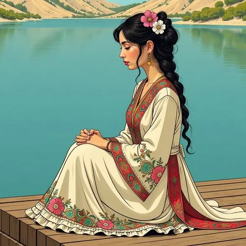 jasmine,persia,simorgh,sheherazade,hanfu,girl on the river,anarkali,oriental princess,mervat,iranian nowruz,khayyam,kurdish,namangan,nowruz,oriental girl,jasmine blossom,shalott,nawruz,ardashir,jasmine flower,Illustration,American Style,American Style 03